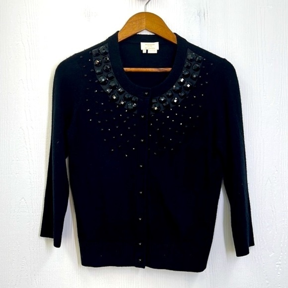 Kate spade - Kati Black Beaded Wool And Cashmere Button Up Cardigan Small - Picture 8 of 11